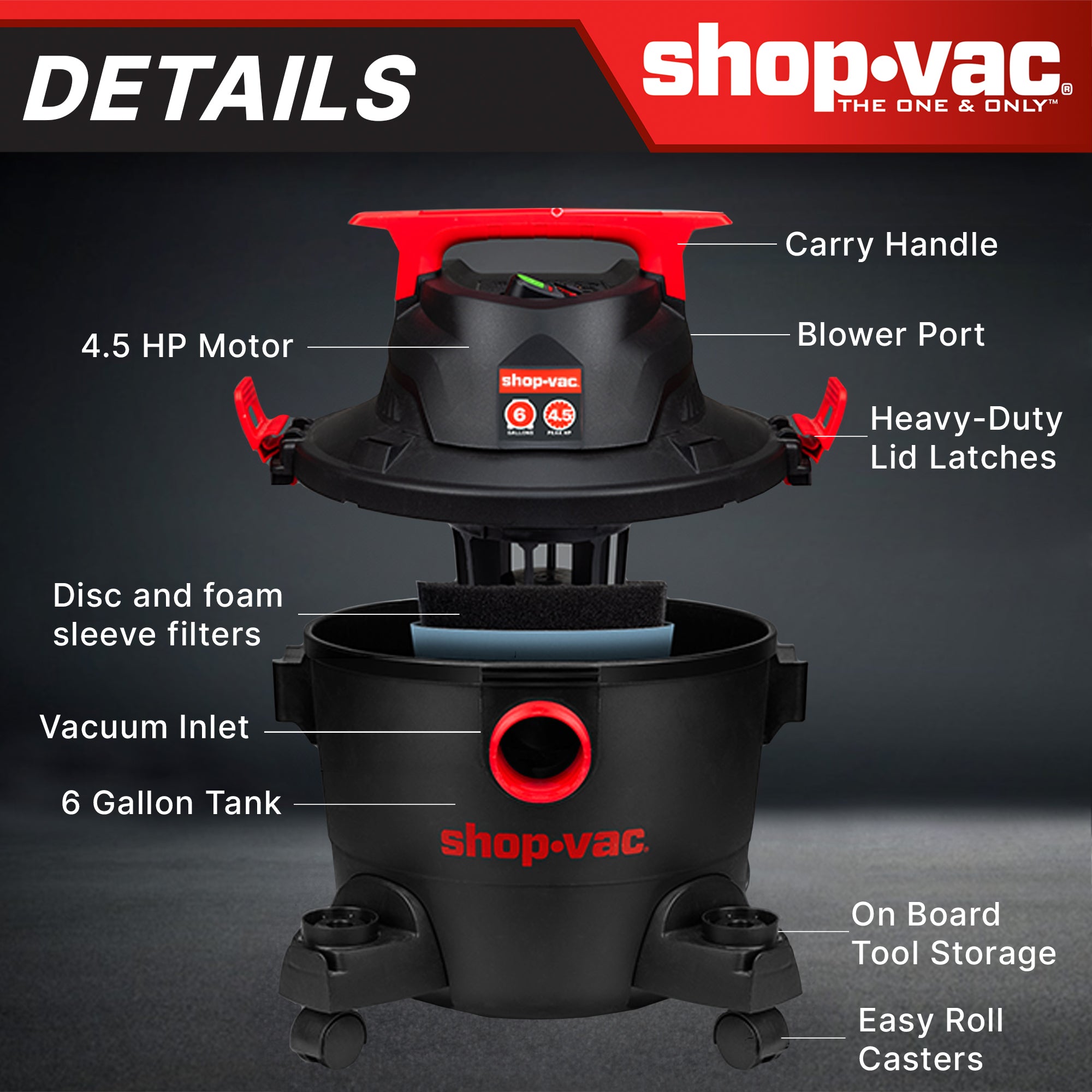 Shop-Vac® 6 Gallon 4.5 Peak HP Wet/Dry Vacuum - Image 3