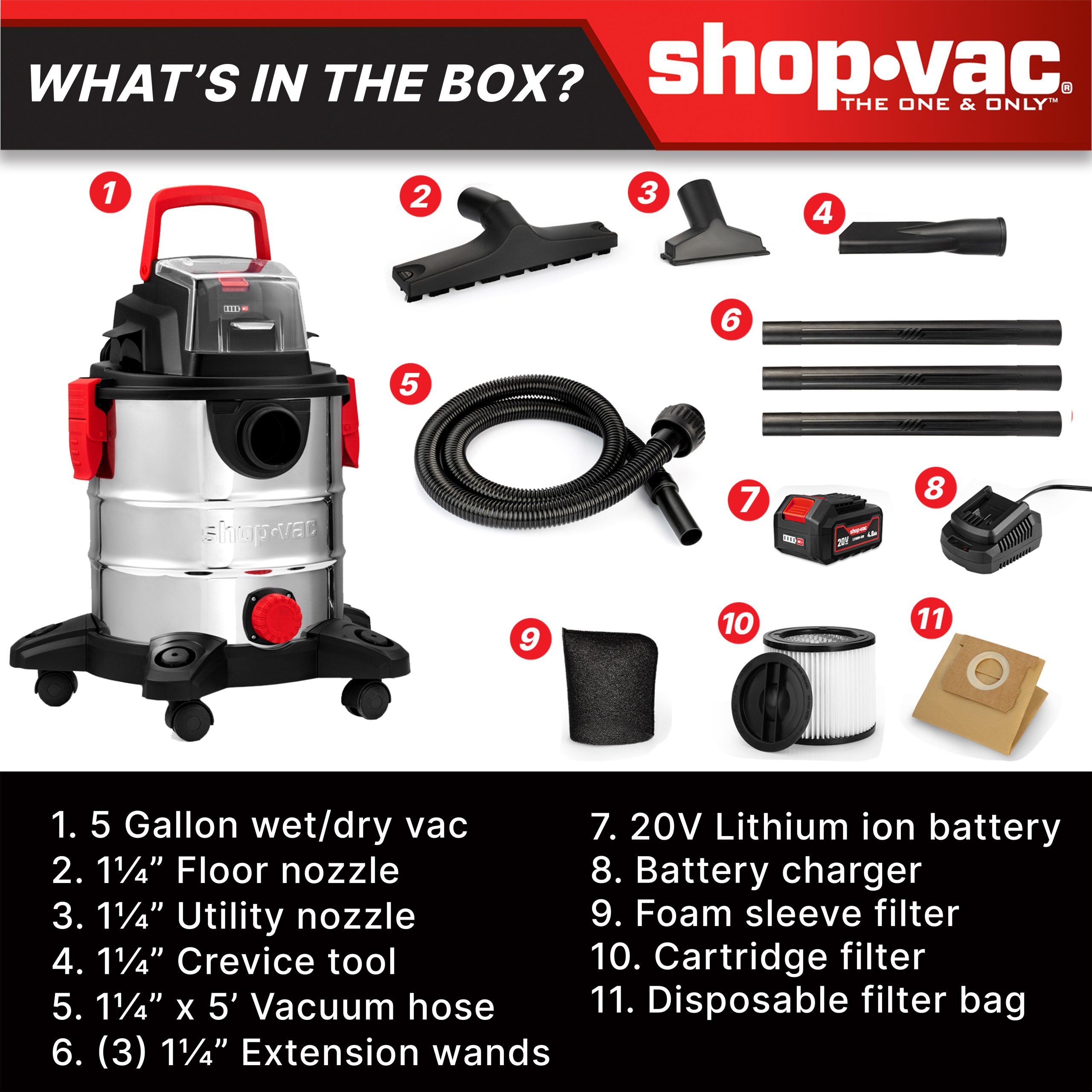 Shop-Vac® 5 Gallon 4.7 Peak HP Stainless Steel Cordless Wet/Dry Vacuum - Image 3