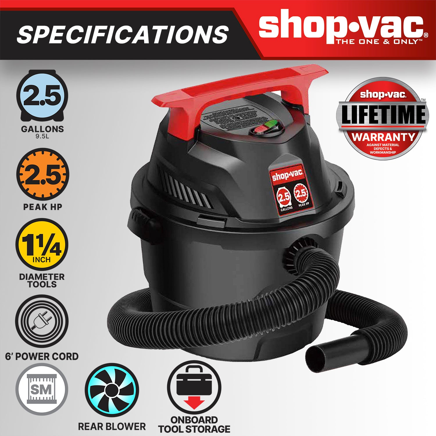 Shop-Vac®2.5 Gallon 2.5 Peak HP Wet/Dry Vacuum - Image 3
