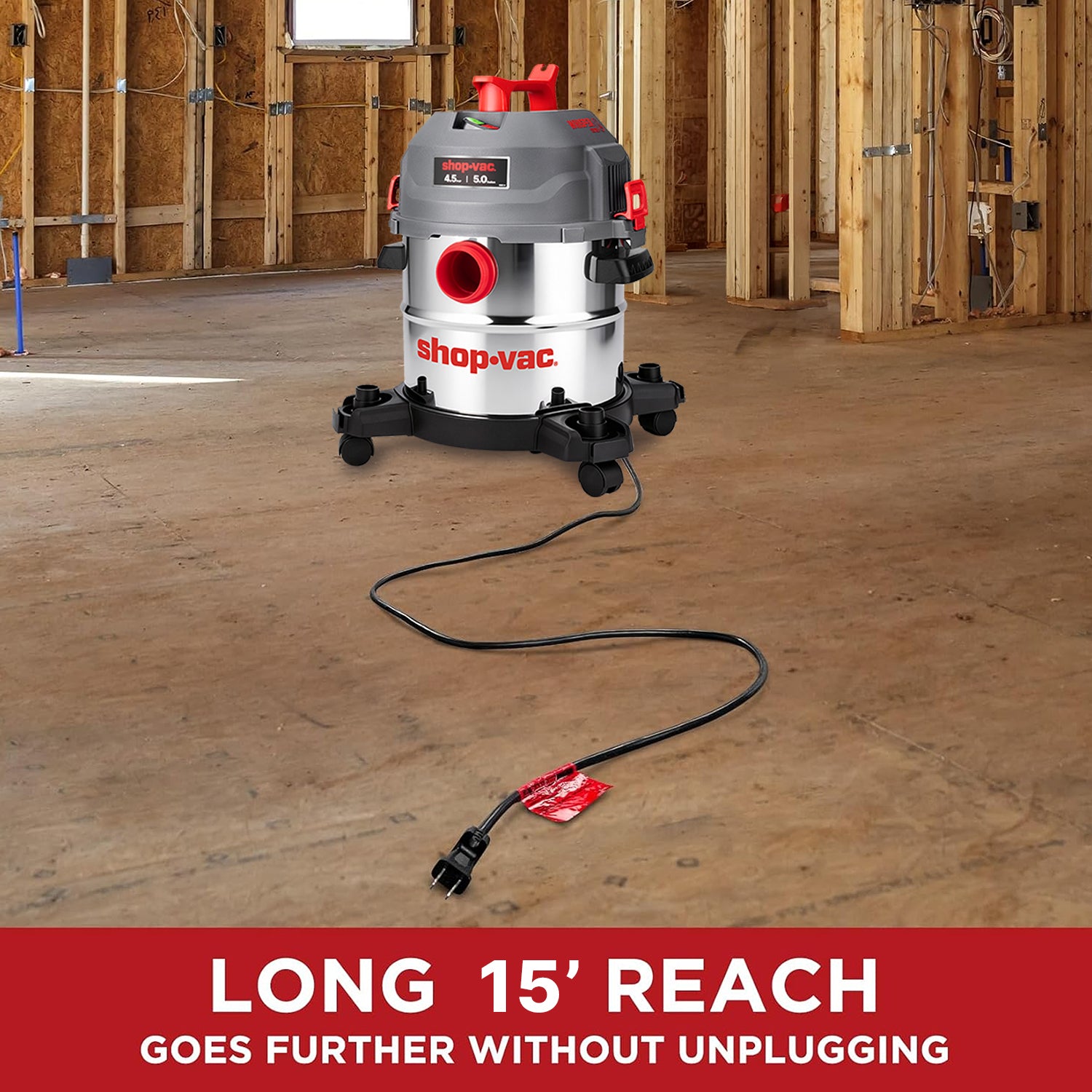Shop-Vac® 5 Gallon Ultra Quiet Stainless Steel 4.5Peak HP Wet/Dry Vacuum - Image 9