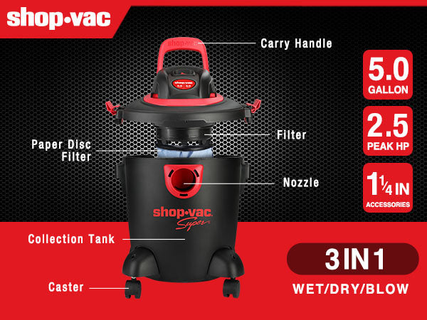 Shop-Vac® 5 Gallon 2.5 Peak HP Wet/Dry Vac - Image 4