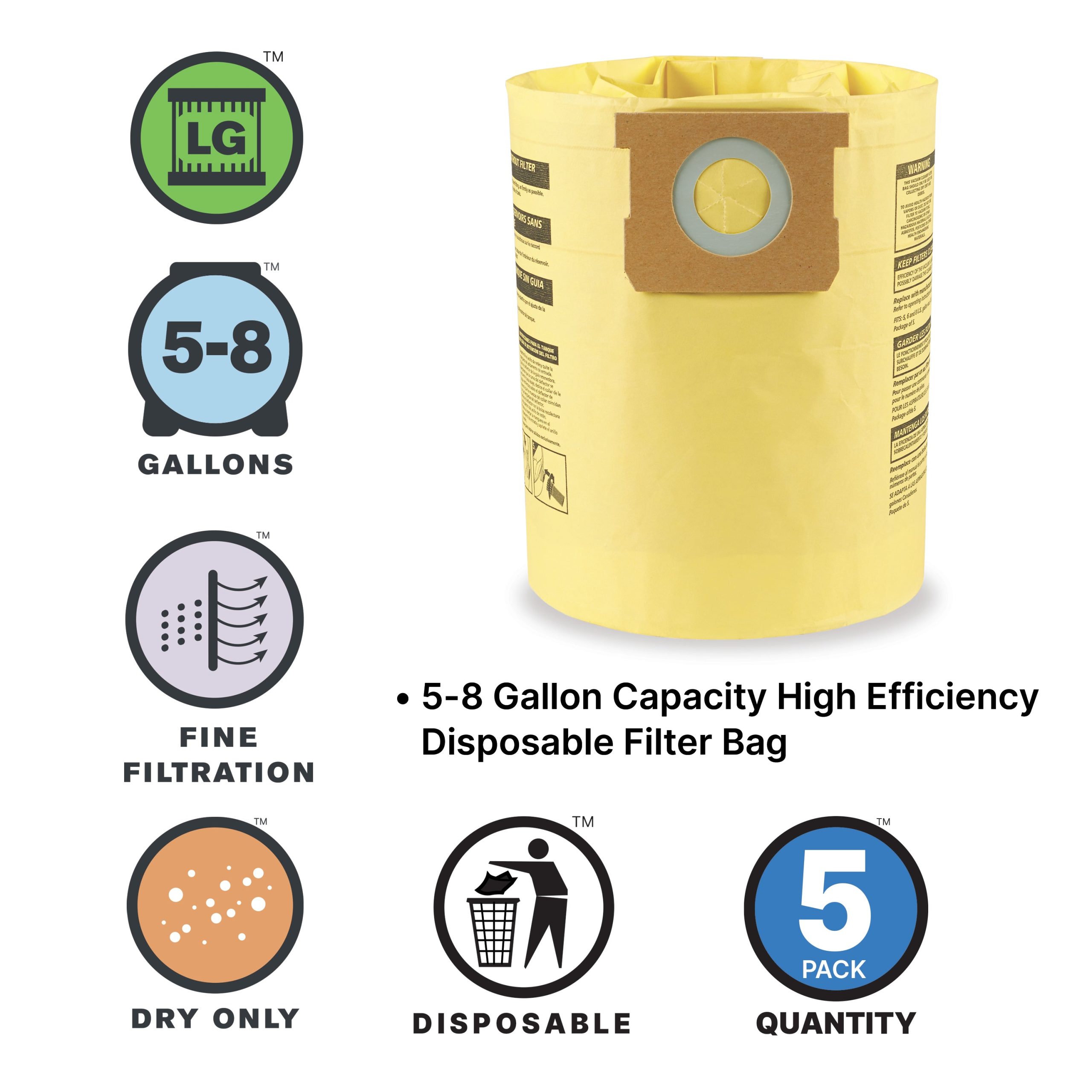 Shop-Vac® 5-8 Gallon High Efficiency Disposable Filter Bags - Image 7